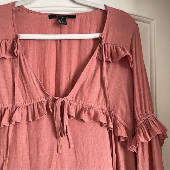 Forever 21 pink longsleeve ruffle dress - Picture 3 of 4